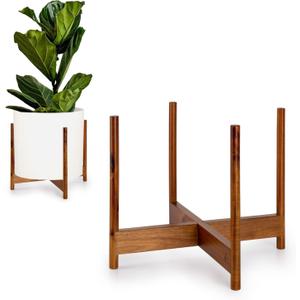 Fox & Fern Mid Century Plant Stand  14.9 Inch Fixed Size Wooden Plant Stand for Indoor Planters (Not Included); Extra Large Flower Pot Holder for Indoor Big Pots; Plug In Design - Acacia