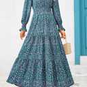 PRETTYGARDEN Women's Floral Maxi Dress 2026 Fall Long Sleeve V Neck A Line Long Flowy Spring Party Boho Dresses (M)