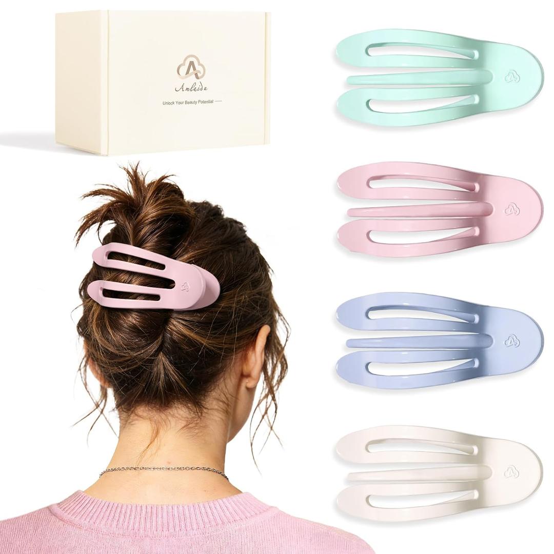 Large Flat Hair Clips for Thick Medium Thin Hair for Women, Strong Hold Non Slip Hair Barrettes for Yoga Driving, French Duckbill Hair Clips, 4Pcs Glossy Macaron
