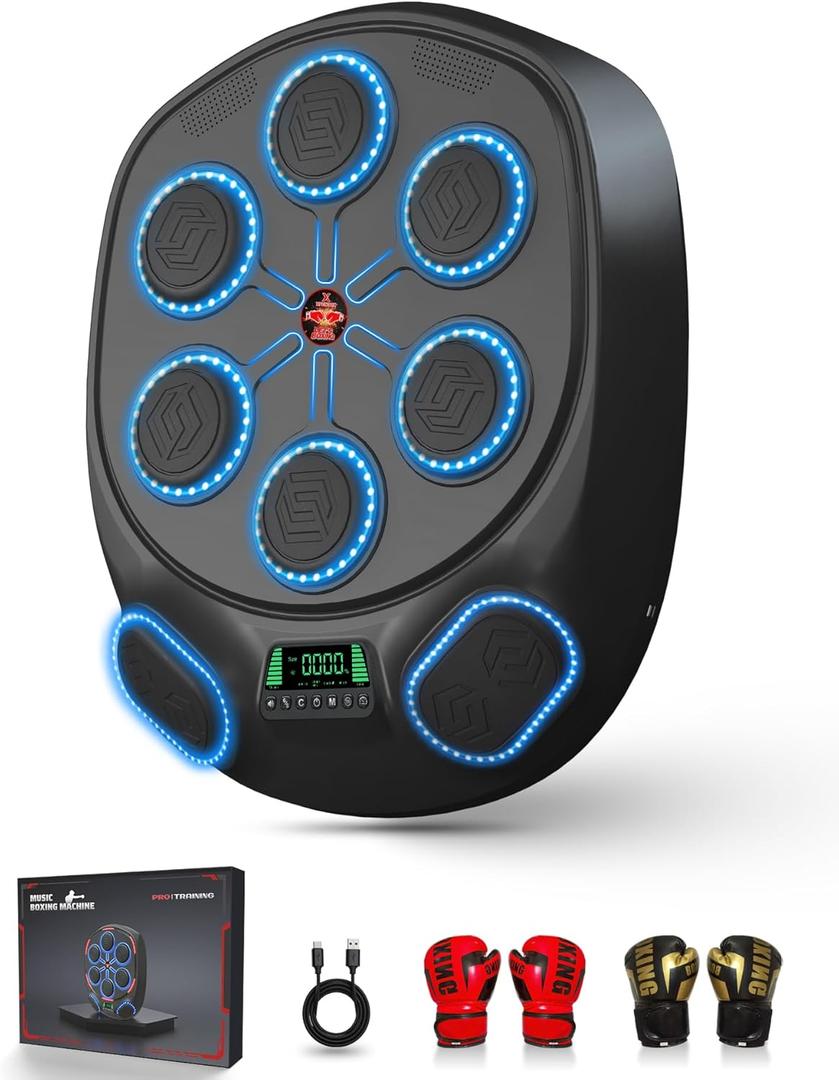 New Smart Music Boxing Machine & Interactive Punching Trainer | 8-Target with LED Rhythm Lights & Wall Mount | Home Workout & Fun for Adults/Kids, Ideal Gift (24.41*20.28*4.72)