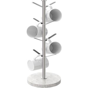 Marble Mug Holder Tree, 8 Hooks Brushed Nickel Coffee Cups Stand, New Upgraded Stable Mug Stand for Kitchen Counter Cabinet Cafe