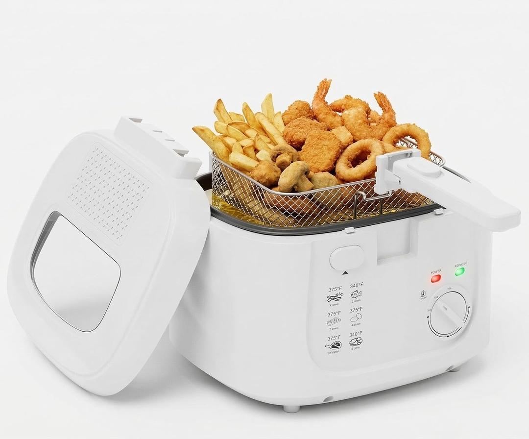 KEINVE Electric Deep Fryer with Basket, 2.5L Oil Fryer with Non-Stick Inner, Viewing Window, 1600Watt Fast Heating, White