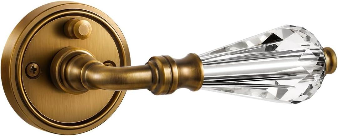 1 Pack Antique Brass Glass Door Lever Privacy Crystal Door Levers Door Lever Interior Door Handle for Bedroom and Bathroom,Zinc Alloy