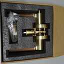 Walnut Wood Privacy Door Lever Gold Reversible Keyless Locksets Door Handles for Interior Bedrooms&Bathrooms Room Door Lock Zinc Alloy Base (1 Pack, Stain Brass, Privacy)