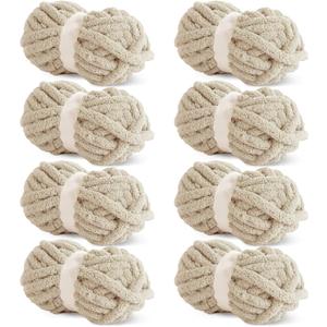 HOMBYS Khaki Chunky Chenille Yarn for Crocheting, Bulky Thick Fluffy Yarn for Knitting, Super Bulky Chunky Yarn for Hand Knitting Blanket, Soft Plush Yarn, 8 Jumbo Pack (27 yds,8 oz Each Skein)