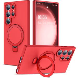 Designed for Samsung Galaxy S23 Ultra 6.8'' with Magnetic Ring Stand[Compatible with Mag-Safe][Military-Grade Protection] Slim Liquid Silicone S23 Ultra Phone Case for Men Wowen, Red