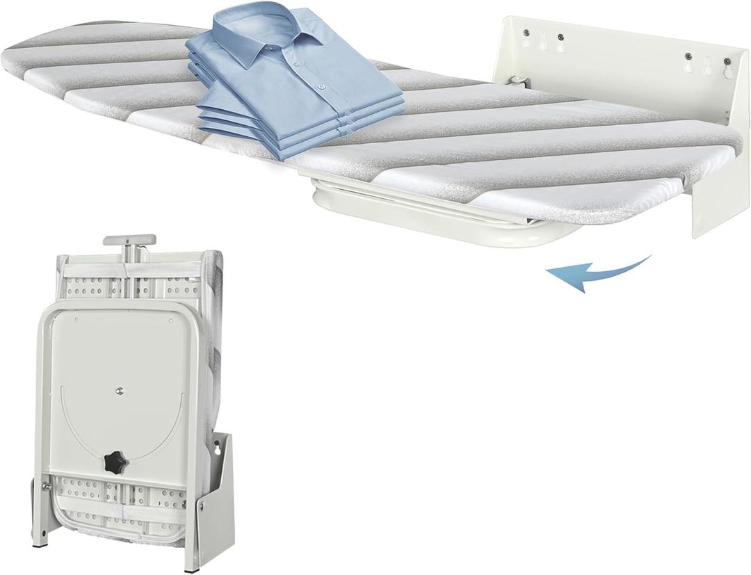 uyoyous Wall Mounted Ironing Board 37.4x11.8 inch Compact Folding Iron Board Wall Mount Space-Saving 180 Swivel Ironing Boards with Heat Resistant Cover for Home Laundry Room, Small Spaces