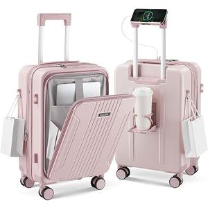 Carry on Luggage Aluminium Frame with Cup Holder, 20 Inch Zipperless Luggage with Spinner Wheels,Carry On Suitcase 22x14x9 Airline Approved for Business Travel
