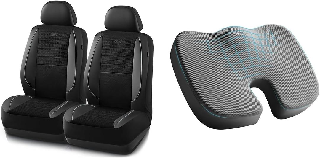 Skechers Memory Foam Seat Covers and Seat Cushion, Office Chair Cushion for Tailbone Pain Relief,Butt Pillow for Office Chair,Car seat Cushion,Long Sitting Office Workers,and Car Drivers,Black