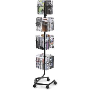 VEVOR Brochure Display Rack, 4-Tier 32 Pockets Rotating Magazine Literature Display Stand for Postcards, 360 Spinning Greeting Cards Rack with 5 Wheels (2 Lockable) for Shop Exhibitions Office