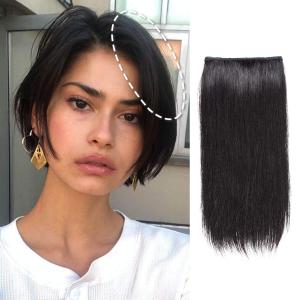Invisible Hairpin Real Remy Human Hair Clip in Hair Extensions Weft One Piece Short Hair Pieces for Women with Thinning Hair Add Hair Volume Length Fluffy 10 Inch #1B Black