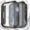 Misxi 2-Pack Waterproof Hard Case with Tempered Glass Compatible with Apple Watch Series 9 Series 8 Series 7 45mm, Ultra-Thin Tough Protective Cover for iWatch Screen Protector, Matte Black