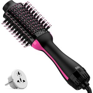 Dual Voltage Hair Dryer Brush with Negative Ion Antifrizz Styler  Hot Air Volumizer for 110V120V/220V240V European and Travel Use