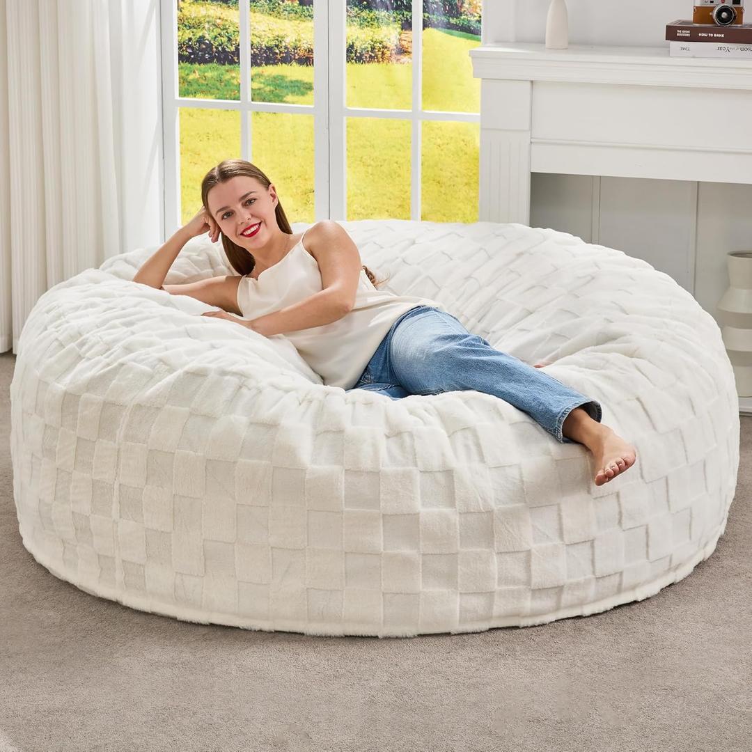 Hobestluk Bean Bag Chairs Beanbag Chair with Filler Adult Bean Bags with Fluffy Cover, Giant Bean Bag Chairs for Adults for Living Room, Bedroom (White, 5FT - 50 x 50 x 24)