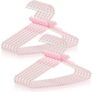 Threan Pearl Beaded Clothes Hanger Mini Pearl Beads Small Metal Clothes Hangers with Ribbon Standard for Kids Baby Children Pet Dog(Pink,12 Pcs)