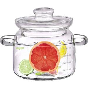 2.3L(75oz) Glass Cooking Pot with Lid,Handmade Borosilicate Glass Stockpot with Graduations - Glass Saucepan with Cover for Cooking and Serving,Anchor Hocking Glass Pot (2.4 Quarts)