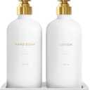 Gold Soap Dispenser Bathroom Set, Hand and Lotion Dispenser with Stainless Steel Pump, Perfect for Modern Bathroom Decor. (Gold)