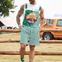 Bindefon Bibs Overalls Men Adjustable Straps Coveralls Shorts Printed Jumpsuit Male Romper (Large, Green Beer Glass)