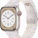 V-MORO Resin Band Compatible with Apple Watch Series 7/8/9/10 41mm/40mm/38mm/42mm Fashion Cute Strap for iWatch Series 6/5/4/3/2/1/SE/SE 2 Lightweight Bracelet Wristband Women(Classic Aurora -Starlight) (Classic-Colorful Creamy White)