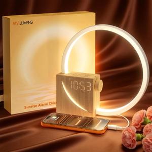 Vivilumens Sunrise Alarm Clock Sound Machine Nightlight, Gradual Wake Up Light, Digital Dimmable Clock, 10 White Noise Sleep Sounds, Snooze, Dual Clocks for Heavy Sleeper Adult, Decor Gifts for Women