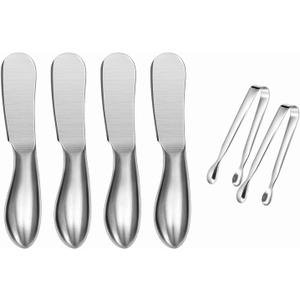 Spreader Knife Set,6-Piece Cheese and Butter Spreader Knives,Mini Serving Tongs,Stainless Steel Multipurpose Butter Knives
