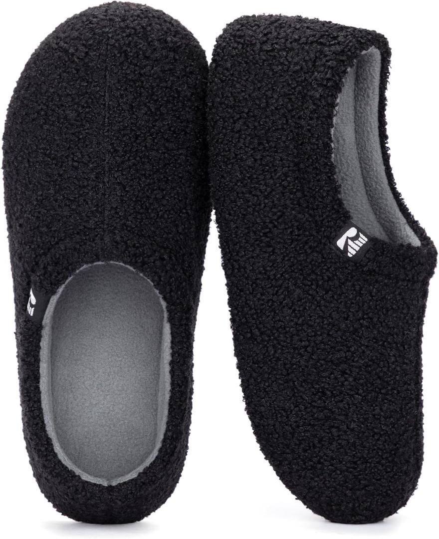 RockDove Women's Teddy Fleece Closed Back Indoor Slipper (5-6, Black)