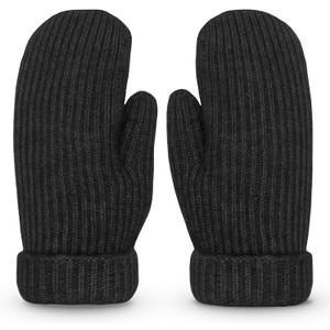 Whiteleopard Men's Winter Gloves Warm Lining Elastic Cuff - Knit Stretchy Cold Weather Warm Knit Thick Gloves Mittens (Large, Black)