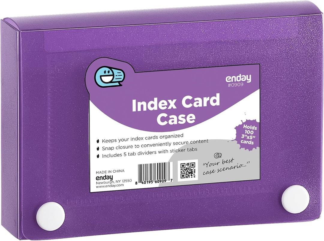 Index Card Holder Purple, 3x5 Note Flash Card Organizer Case, File Box with 5 Dividers, Notecard Box Holds 100 Cards, In Red, Blue, Green, Pink, Grey, 1 Pack By Enday