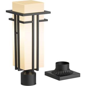 Outdoor Post Light Fixture - Aluminum Lamp Posts Outdoor Lighting, Outdoor Lightpost Lantern with 3-Inch Pier Mount Base Outside Pole Lighting for Porch Garnden (17.3''H, 1 pc)
