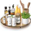 16" Lazy Susan Oak Wood Turntable Organizer for Cabinet, Farmhouse Round Wooden Large Lazy Susan Organization and Storage for Dining Table, Pantry, Kitchen, Bathroom, Countertop, Cupboard, Home Decor (Brown & Black)