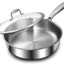 EWFEN 12 Inch Tri-Ply Stainless Steel Frying Pan, Deep Frying Pan with lids, Compatible with All Cooktops Up to 600, Induction Cooking Pan, Dishwasher and Oven Safe, Fast & Even Heat