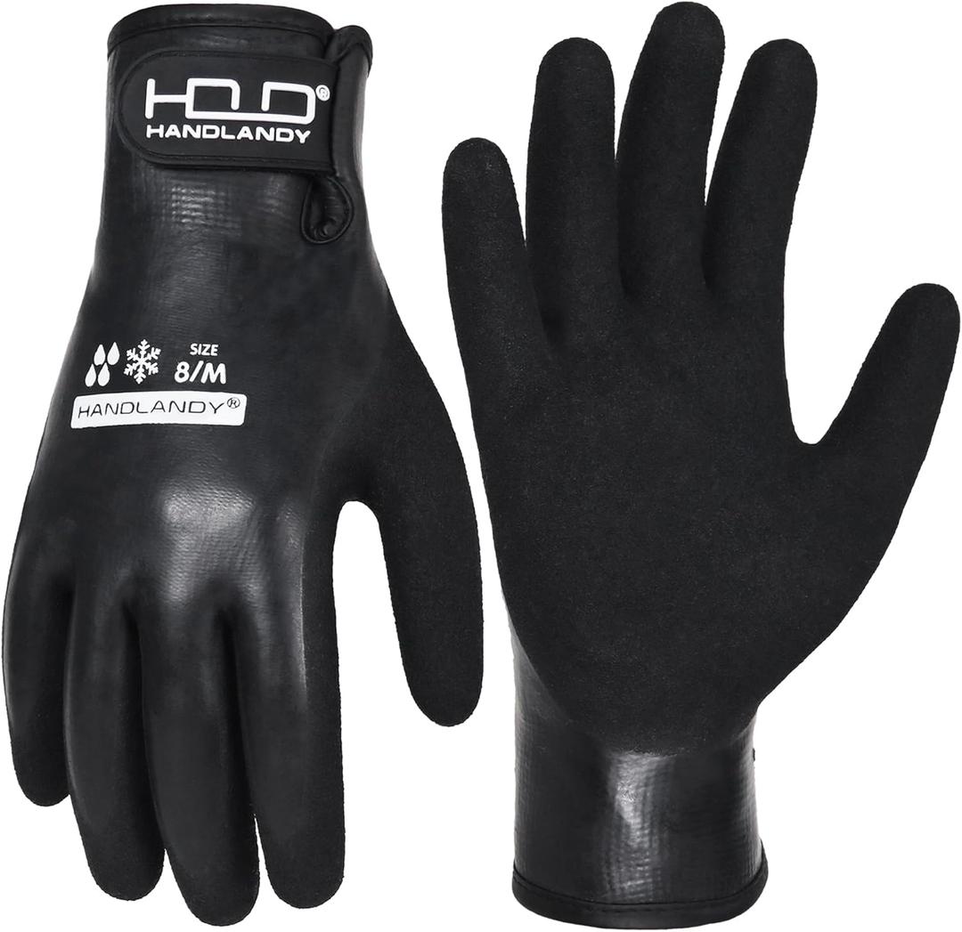 AIGEVTURE Waterproof Winter Work Gloves Men,Cold Weather Insulated Work Gloves Thermal Liner Superior Grip Latex Coating Warm for Outdoor Medium (Black)
