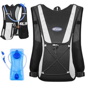 KUYOU Running Hydration Vest - Lightweight Insulated Hydration Backpack with 2L Water Bladder, Adjustable Chest Straps and Reflective Water Backpack for Trail Running Marathon Race Hiking Cycling (Black)