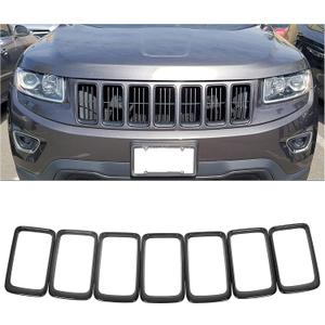 HECASA ABS Gloss Black 7pcs Front Grille Trim Insert Ring Cover Compatible with Jeep Grand Cherokee 2014 2015 2016