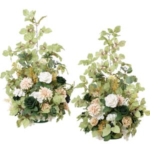 Ling's moment 41" Tall Free Standing Artificial Flowers Arrangements 2 pcs Wedding Arch Altar Stage Decorations Emerald & Tawny Beige Ceremony Reception Rose Fake Floral Party Centerpieces Decor