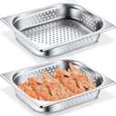 Lounsweer 2 Pack Half Size Hotel Pans Perforated Steam Table Pan Stainless Steel Half Steam Pan Commercial Catering Food Pan for Kitchen Restaurant Serving Supplies(12.8'' x 2.56'' x 10.43'')