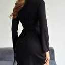 MiiVoo Women's Short/Long Sleeve Casual Mini Dress Square Neck Stretchy Bodycon Party Club Short Dresses (Black, XS)