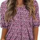 ONLYSHE Womens Shirts Cute Summer Lightweight Tops Short Sleeve Casual Swing Blouse (M)