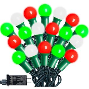 100LED G15 Christmas String Lights - 39ft Globe Fairy Lights with Timing Function, Connectable, 8 Modes Christmas Lighting for Home Bedroom Xmas Wreath Christmas Decorations - Red White Green