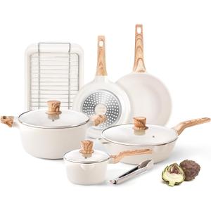 Pots and Pans Set - Caannasweis Nonstick Granite Stone Cookware Sets, Induction Frying Pans for Cooking, PFOS PFOA Free, Baking or Roasting Gray