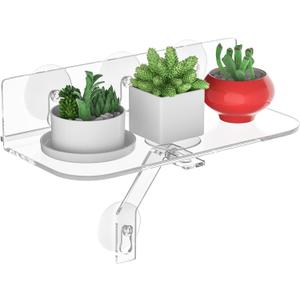12 Inch Clear Acrylic Window Sill Plant Shelf with Strong Cup Suction, Hanging Window Plant Shelves for Plants, Camera, Picture Frame(1 Pack)