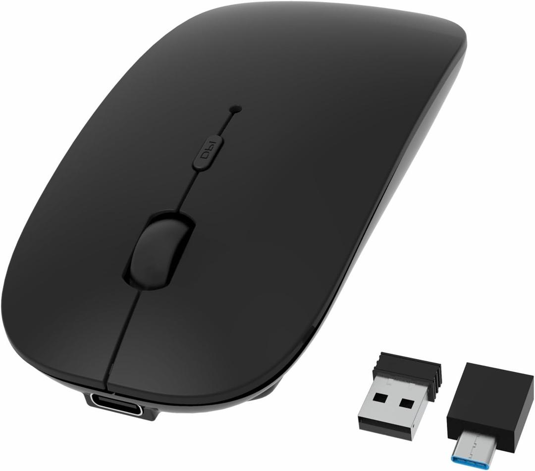 HOTDREAM Bluetooth Wireless Rechargeable Mouse for MacBook Pro/Air/iPad Air/iPad Pro/Laptop/Tablet/iPhone/PC, Bluetooth 5.2/3.0 and 2.4GHz Dual Mode Mouse (Black)