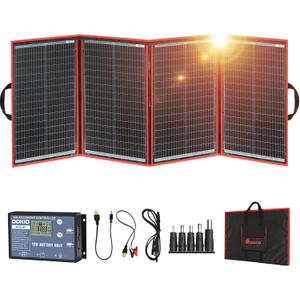 DOKIO 200W Portable Foldable Solar Panel Kit, Compact 20x26.4in Design 9.7lb with Standalone Controller and USB, Monocrystalline Charger for 12V Batteries, Power Stations, RV Camping Emergency Use
