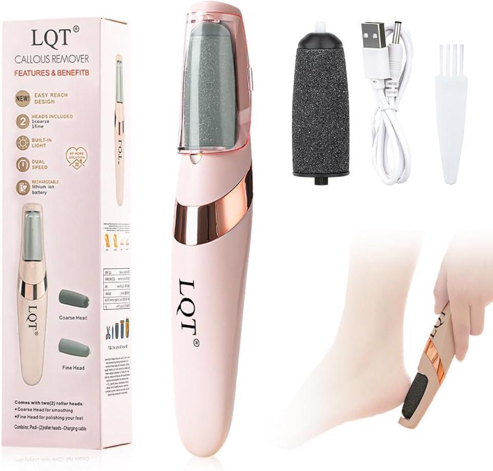 LQT Electric Foot File  Rechargeable Callus Remover for Hard, Cracked Skin  at-Home Pedicure Kit for Smooth Feet (Men & Women) (Pink)
