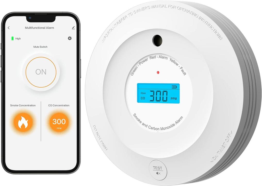 AEGISLINK Wi-Fi Combination Smoke and Carbon Monoxide Detector with LCD Display & Replaceable Battery, Compatible with TuyaSmart & Smart Life App, SC-WF240