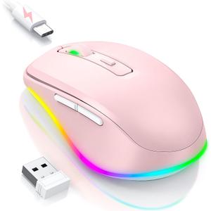 PEIOUS Mouse for Laptop, Wireless Mouse Jiggler - LED Wireless Mice with Build-in Mouse Jiggler Mover, Rechargeable Moving Mouse for Laptop Undetectable Keeps Computer Awake - Pink
