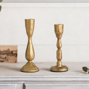 Antique Brass Taper Candle Holders Set of 2 Vintage Iron Gold Candlestick | Farmhouse Decorative Candlesticks Centerpiece for Wedding Christmas Mantel Dining Table Home Housewarming Decor