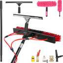 35ft Long Reach Solar Panel Cleaning Brush & Squeegee Kit, Aluminum Extendable Water Fed Pole Kit, 22in Wide Brush,Squeegee, Bendable Dusting Brush, Outdoor Window Washing Equipment Tool Kit, Large