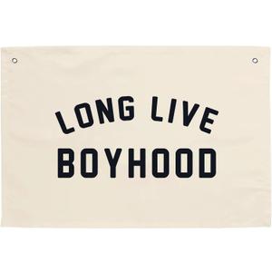 MINI ZOZI Long Live Boyhood Hanging Flag 20X30 Banners Black Canvas Wall Decor Art Sign Boys Room Boy Bedroom Banner Toddler Playroom Baby Kids Nursery Fabric Flags Tapestry