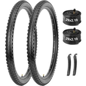 2-Pack Mountain Bike Tires & Tubes Set: 26/27.5/29-Inch Puncture-Protection MTB Tires with Heavy-Duty Butyl Inner Tubes & Tire Levers for Off-Road Cycling